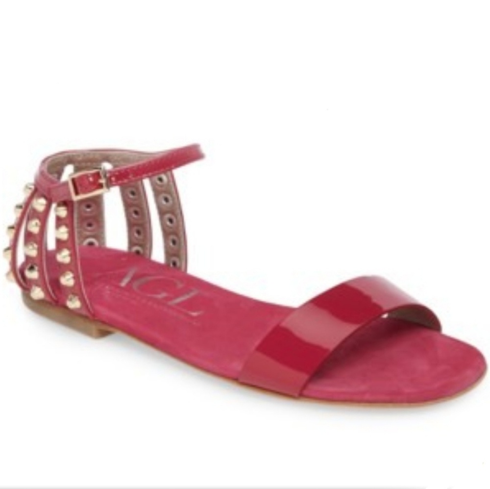 AGL Studded Cage Flat Sandals Fuchsia Sz 37 New